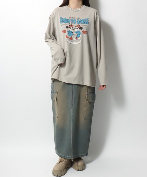 Disney（ディズニー）の「2026SS Disney/ディズニー ミッキー/ミニー オーバーサイズ プリント長袖 ロンT（Tシャツ/カットソー・レディース・グリーン/ベージュ/グレー/アッシュグレー・L/M）」の7枚目の写真