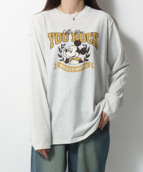 Disney（ディズニー）の「2026SS Disney/ディズニー ミッキー/ミニー オーバーサイズ プリント長袖 ロンT（Tシャツ/カットソー・レディース・グリーン/ベージュ/グレー/アッシュグレー・L/M）」の5枚目の写真