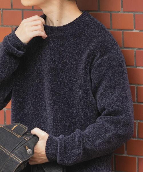 ITEMS URBANRESEARCH(アイテムズ アーバンリサーチ)の「ダブルフェイスシェニールクルーネックニット(ニット/セーター・メンズ・ホワイト/ブラック系その他/グレー系その他/ブルー系その他・MEDIUM/LARGE)」の1枚目の写真