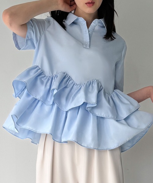 junoah(ジュノア)の「フリルヘム半袖シャツ(シャツ/ブラウス・レディース・ホワイト/ライトブルー/ブラック・MEDIUM/SMALL/LARGE)」の9枚目の写真