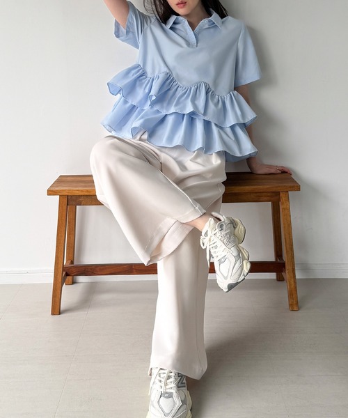 junoah(ジュノア)の「フリルヘム半袖シャツ(シャツ/ブラウス・レディース・ホワイト/ライトブルー/ブラック・MEDIUM/SMALL/LARGE)」の10枚目の写真