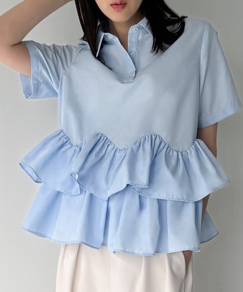 junoah(ジュノア)の「フリルヘム半袖シャツ(シャツ/ブラウス・レディース・ホワイト/ライトブルー/ブラック・MEDIUM/SMALL/LARGE)」の12枚目の写真