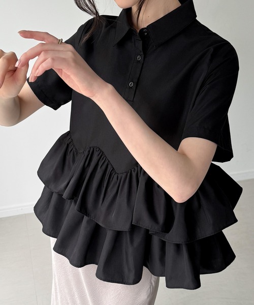junoah(ジュノア)の「フリルヘム半袖シャツ(シャツ/ブラウス・レディース・ホワイト/ライトブルー/ブラック・MEDIUM/SMALL/LARGE)」の13枚目の写真
