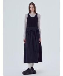 Mixed Fabric Knot Dress, Black