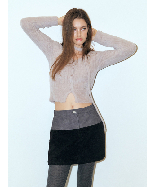 ETMON(エトモン)の「Mixed Shearling Mini Skirt, Black(スカート・レディース・その他・M/S)」の1枚目の写真