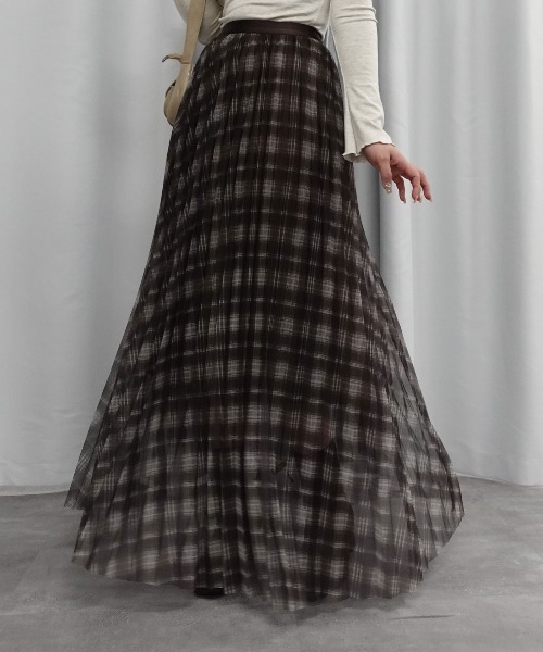 Lots of Love(ロッツオブラブ)の「シフォンチェックプリーツスカート(スカート・レディース・ブラウン/ブルー/ブラック・M)」の3枚目の写真