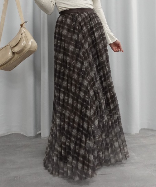 Lots of Love(ロッツオブラブ)の「シフォンチェックプリーツスカート(スカート・レディース・ブラウン/ブルー/ブラック・M)」の10枚目の写真