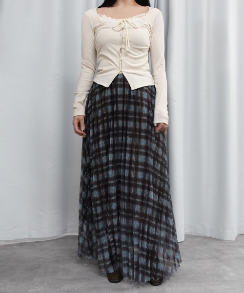 Lots of Love(ロッツオブラブ)の「シフォンチェックプリーツスカート(スカート・レディース・ブラウン/ブルー/ブラック・M)」の13枚目の写真