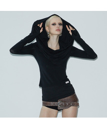 VOONT（ブント）の「Drape Hood T-shirt (BLACK)（パーカー）」