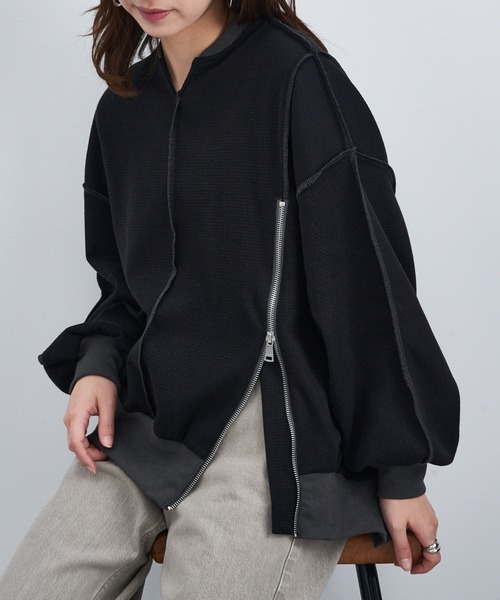 MAISON BREEZE reveur(メゾンブリーズレヴール)の「【MAISON BREEZE reveur】ZIPデザインワッフルプルオーバー trc(スウェット・レディース・ブラック/アイボリー/グレー・FREE)」の10枚目の写真