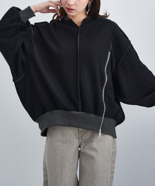 MAISON BREEZE reveur(メゾンブリーズレヴール)の「【MAISON BREEZE reveur】ZIPデザインワッフルプルオーバー trc(スウェット・レディース・ブラック/アイボリー/グレー・FREE)」の13枚目の写真