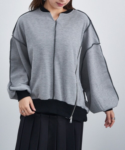 MAISON BREEZE reveur(メゾンブリーズレヴール)の「【MAISON BREEZE reveur】ZIPデザインワッフルプルオーバー trc(スウェット・レディース・ブラック/アイボリー/グレー・FREE)」の16枚目の写真