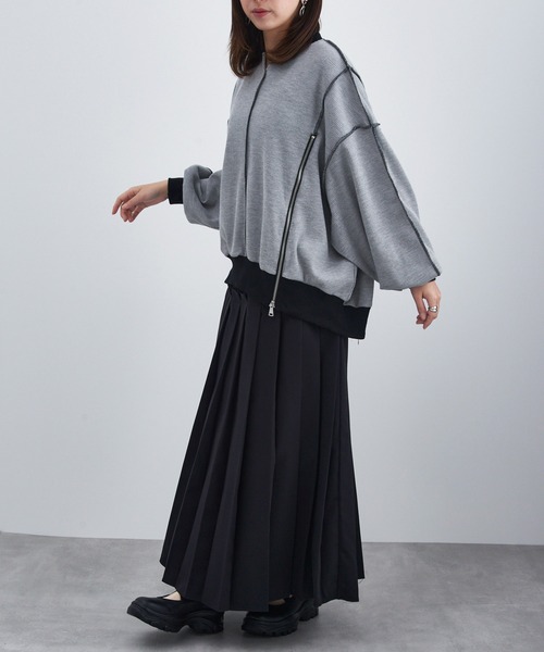 MAISON BREEZE reveur(メゾンブリーズレヴール)の「【MAISON BREEZE reveur】ZIPデザインワッフルプルオーバー trc(スウェット・レディース・ブラック/アイボリー/グレー・FREE)」の4枚目の写真