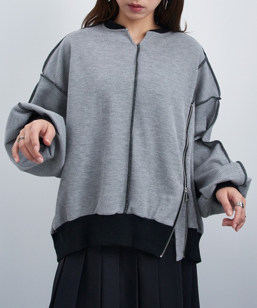 MAISON BREEZE reveur(メゾンブリーズレヴール)の「【MAISON BREEZE reveur】ZIPデザインワッフルプルオーバー trc(スウェット・レディース・ブラック/アイボリー/グレー・FREE)」の18枚目の写真