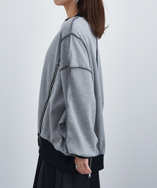 MAISON BREEZE reveur(メゾンブリーズレヴール)の「【MAISON BREEZE reveur】ZIPデザインワッフルプルオーバー trc(スウェット・レディース・ブラック/アイボリー/グレー・FREE)」の19枚目の写真