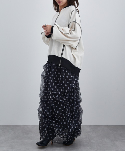 MAISON BREEZE reveur(メゾンブリーズレヴール)の「【MAISON BREEZE reveur】ZIPデザインワッフルプルオーバー trc(スウェット・レディース・ブラック/アイボリー/グレー・FREE)」の9枚目の写真