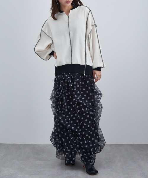MAISON BREEZE reveur(メゾンブリーズレヴール)の「【MAISON BREEZE reveur】ZIPデザインワッフルプルオーバー trc(スウェット・レディース・ブラック/アイボリー/グレー・FREE)」の8枚目の写真