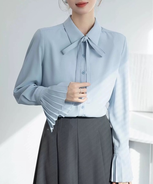 Beststore(ベストストア)の「ボウタイシャツブラウス 袖口プリーツ レディース(シャツ/ブラウス・レディース・ピンク/ホワイト/ブルー・L/M)」の15枚目の写真