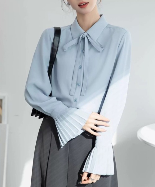 Beststore(ベストストア)の「ボウタイシャツブラウス 袖口プリーツ レディース(シャツ/ブラウス・レディース・ピンク/ホワイト/ブルー・L/M)」の16枚目の写真