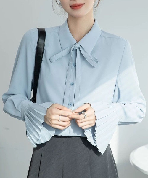 Beststore(ベストストア)の「ボウタイシャツブラウス 袖口プリーツ レディース(シャツ/ブラウス・レディース・ピンク/ホワイト/ブルー・L/M)」の17枚目の写真