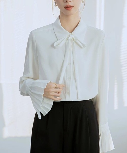 Beststore(ベストストア)の「ボウタイシャツブラウス 袖口プリーツ レディース(シャツ/ブラウス・レディース・ピンク/ホワイト/ブルー・L/M)」の19枚目の写真