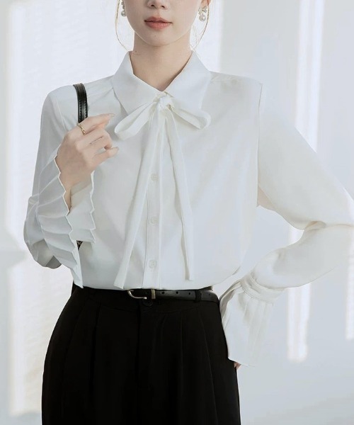 Beststore(ベストストア)の「ボウタイシャツブラウス 袖口プリーツ レディース(シャツ/ブラウス・レディース・ピンク/ホワイト/ブルー・L/M)」の20枚目の写真