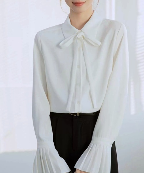 Beststore(ベストストア)の「ボウタイシャツブラウス 袖口プリーツ レディース(シャツ/ブラウス・レディース・ピンク/ホワイト/ブルー・L/M)」の8枚目の写真
