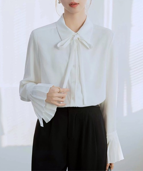 Beststore(ベストストア)の「ボウタイシャツブラウス 袖口プリーツ レディース(シャツ/ブラウス・レディース・ピンク/ホワイト/ブルー・L/M)」の22枚目の写真