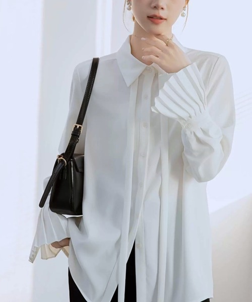 Beststore(ベストストア)の「ボウタイシャツブラウス 袖口プリーツ レディース(シャツ/ブラウス・レディース・ピンク/ホワイト/ブルー・L/M)」の9枚目の写真