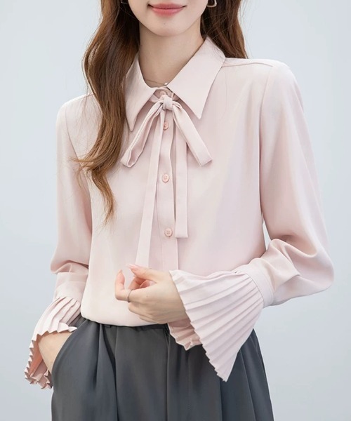 Beststore(ベストストア)の「ボウタイシャツブラウス 袖口プリーツ レディース(シャツ/ブラウス・レディース・ピンク/ホワイト/ブルー・L/M)」の10枚目の写真