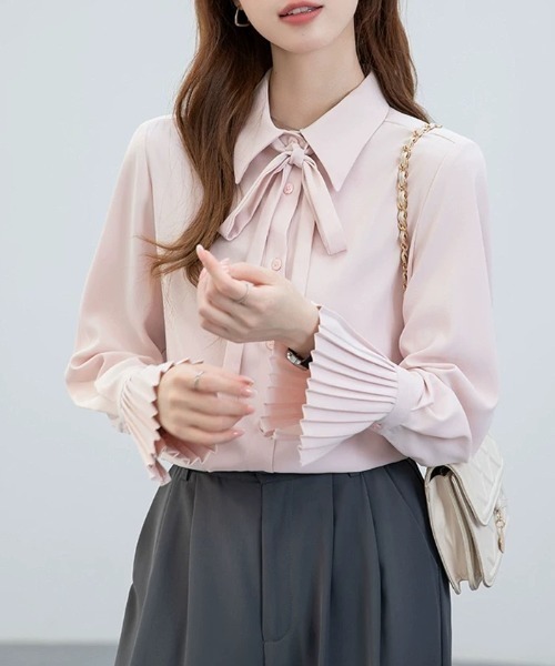 Beststore(ベストストア)の「ボウタイシャツブラウス 袖口プリーツ レディース(シャツ/ブラウス・レディース・ピンク/ホワイト/ブルー・L/M)」の11枚目の写真