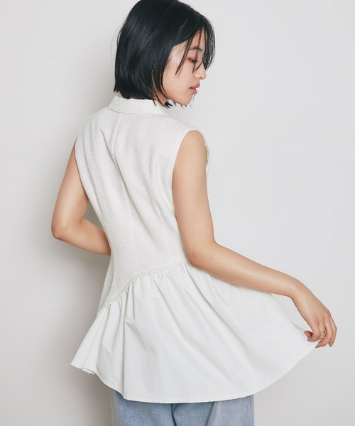 &. NOSTALGIA（アンドドットノスタルジア）の「ツイードアシメフリルジレ（テーラードジャケット・レディース・ホワイト/ブラック・M）」の8枚目の写真