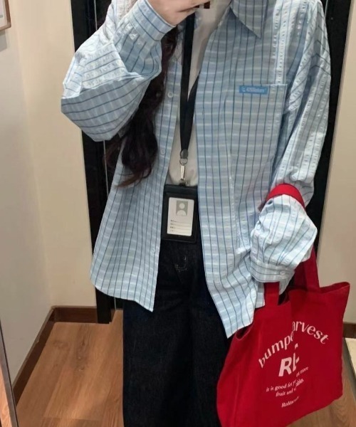 LADY LIKE(レディライク)の「【春夏新作】ライトカラーオーバーサイズチェックシャツ(シャツ/ブラウス・レディース・ピンク/サックスブルー・M)」の16枚目の写真