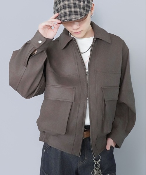 SPINNS(スピンズ)の「ヴィンテージライクPU A-2ショートジャケット/合皮ブルゾン(その他アウター・メンズ・ブラック/ブラウン・L/M)」の2枚目の写真