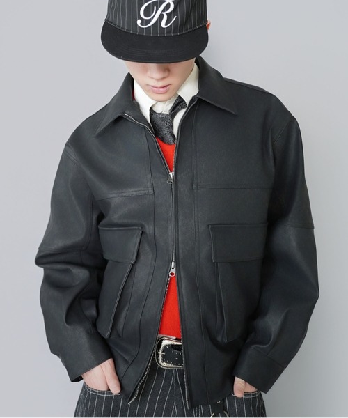 SPINNS(スピンズ)の「ヴィンテージライクPU A-2ショートジャケット/合皮ブルゾン(その他アウター・メンズ・ブラック/ブラウン・L/M)」の1枚目の写真