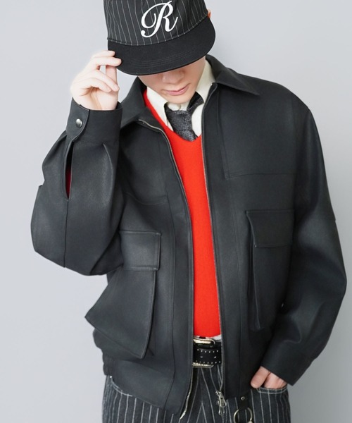 SPINNS(スピンズ)の「ヴィンテージライクPU A-2ショートジャケット/合皮ブルゾン(その他アウター・メンズ・ブラック/ブラウン・L/M)」の3枚目の写真