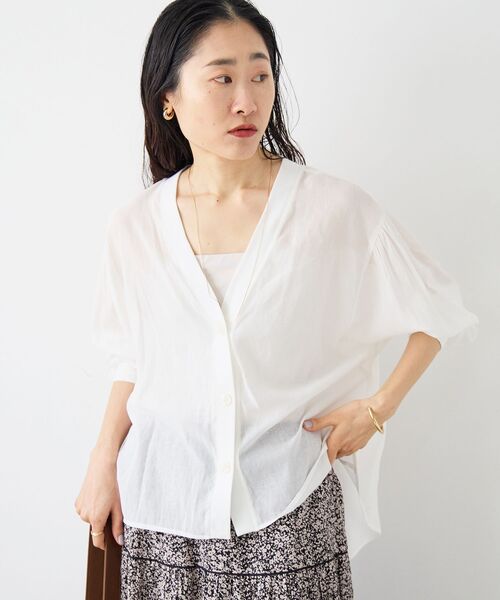 le.coeur blanc(ルクールブラン)の「シアーシャツカーデ(シャツ/ブラウス・レディース・オレンジ/ブラック/ホワイト・38)」の5枚目の写真