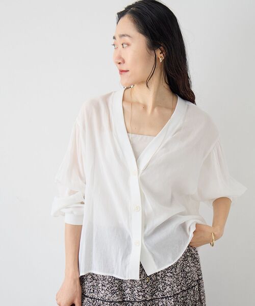 le.coeur blanc(ルクールブラン)の「シアーシャツカーデ(シャツ/ブラウス・レディース・オレンジ/ブラック/ホワイト・38)」の6枚目の写真