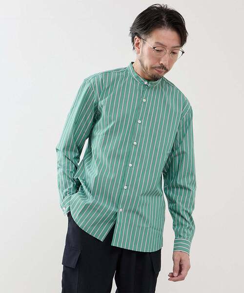 MEN'S MELROSE（メンズメルローズ）の「カラードストライプバンドカラーシャツ（シャツ/ブラウス・メンズ・グリーン/ライトグレー/ネイビー・3/2/4）」の2枚目の写真