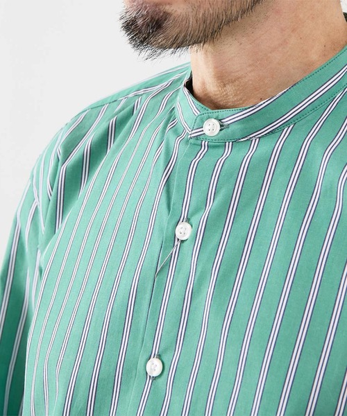 MEN'S MELROSE（メンズメルローズ）の「カラードストライプバンドカラーシャツ（シャツ/ブラウス・メンズ・グリーン/ライトグレー/ネイビー・3/2/4）」の7枚目の写真