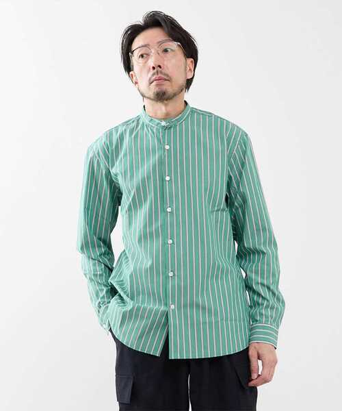 MEN'S MELROSE（メンズメルローズ）の「カラードストライプバンドカラーシャツ（シャツ/ブラウス・メンズ・グリーン/ライトグレー/ネイビー・3/2/4）」の17枚目の写真