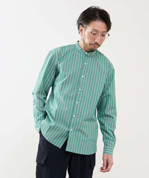 MEN'S MELROSE（メンズメルローズ）の「カラードストライプバンドカラーシャツ（シャツ/ブラウス・メンズ・グリーン/ライトグレー/ネイビー・3/2/4）」の18枚目の写真