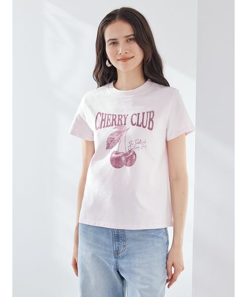Mila Owen（ミラオーウェン）の「モチーフグラフィックＴシャツ（Tシャツ/カットソー・レディース・ベージュ/ピンク/ホワイト/モカ/ネイビー・0/1）」の7枚目の写真