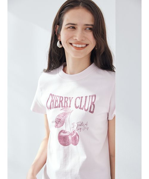 Mila Owen（ミラオーウェン）の「モチーフグラフィックＴシャツ（Tシャツ/カットソー・レディース・ベージュ/ピンク/ホワイト/モカ/ネイビー・0/1）」の8枚目の写真