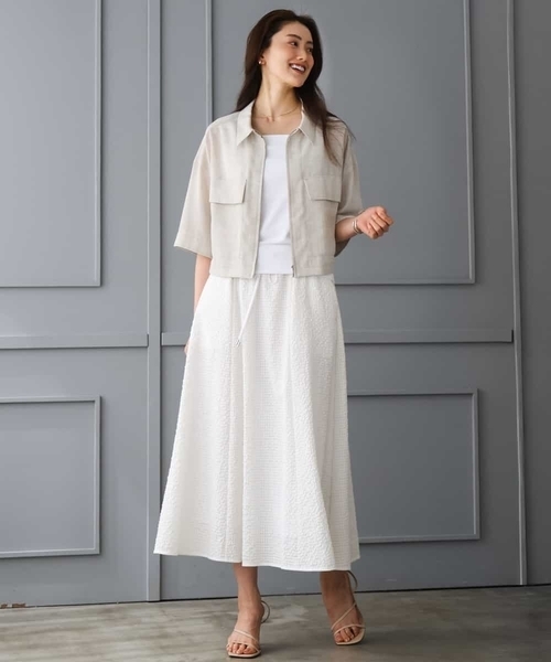 MICHEL KLEIN（ミッシェル・クラン）の「[遮熱効果素材]スクエアネックタンクトップ（Tシャツ/カットソー・レディース・ホワイト/ブラック・38）」の3枚目の写真