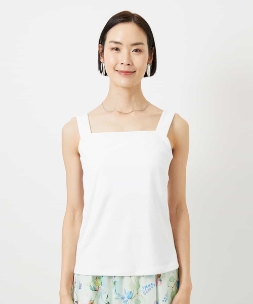 MICHEL KLEIN（ミッシェル・クラン）の「[遮熱効果素材]スクエアネックタンクトップ（Tシャツ/カットソー・レディース・ホワイト/ブラック・38）」の13枚目の写真