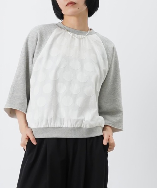 LUCA/LADY LUCK LUCA（ルカ/レディラックルカ）の「LC/LLL ドットジャガード裏毛5分袖プルオーバー（Tシャツ/カットソー・レディース・オフホワイト/グレー・FREE）」の2枚目の写真