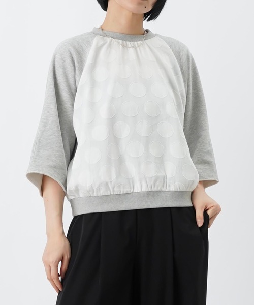 LUCA/LADY LUCK LUCA（ルカ/レディラックルカ）の「LC/LLL ドットジャガード裏毛5分袖プルオーバー（Tシャツ/カットソー・レディース・オフホワイト/グレー・FREE）」の9枚目の写真