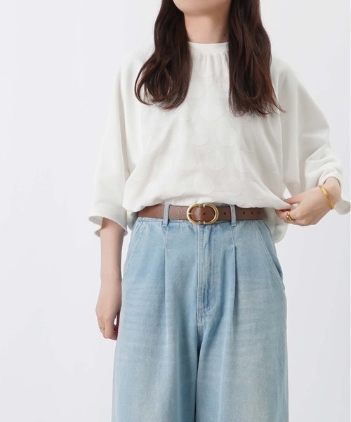 LUCA/LADY LUCK LUCA（ルカ/レディラックルカ）の「LC/LLL ドットジャガード裏毛5分袖プルオーバー（Tシャツ/カットソー・レディース・オフホワイト/グレー・FREE）」の5枚目の写真