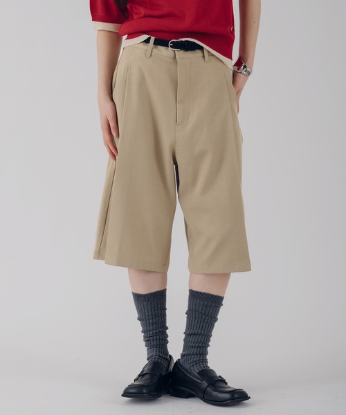 MUHET(ミュエータ)の「belted shorts / ベルト付きハーフパンツ(その他パンツ・レディース・ベージュ/チャコールグレー/ネイビー・SMALL/LARGE/MEDIUM)」の2枚目の写真